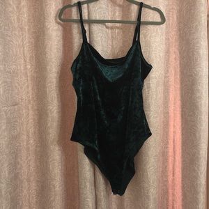 Plus Size Forest Green Crushed Velvet Bodysuit